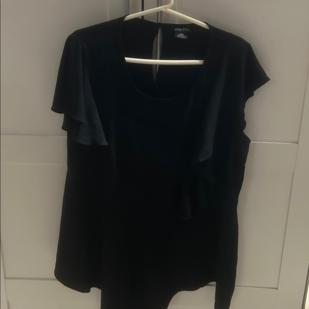 City Chic Black Top with Ruffle Detail